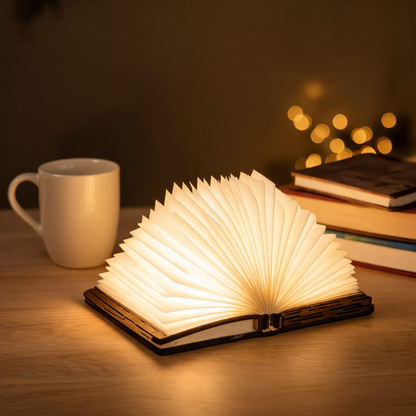 Glowspective Boeklamp – Opvouwbare Houten LED Sfeerlamp (Oplaadbaar)