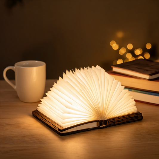 Glowspective Boeklamp – Opvouwbare Houten LED Sfeerlamp (Oplaadbaar)