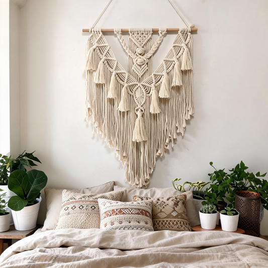 Glowspective Macramé Wandkleed – Handgeweven Boho Wanddecoratie
